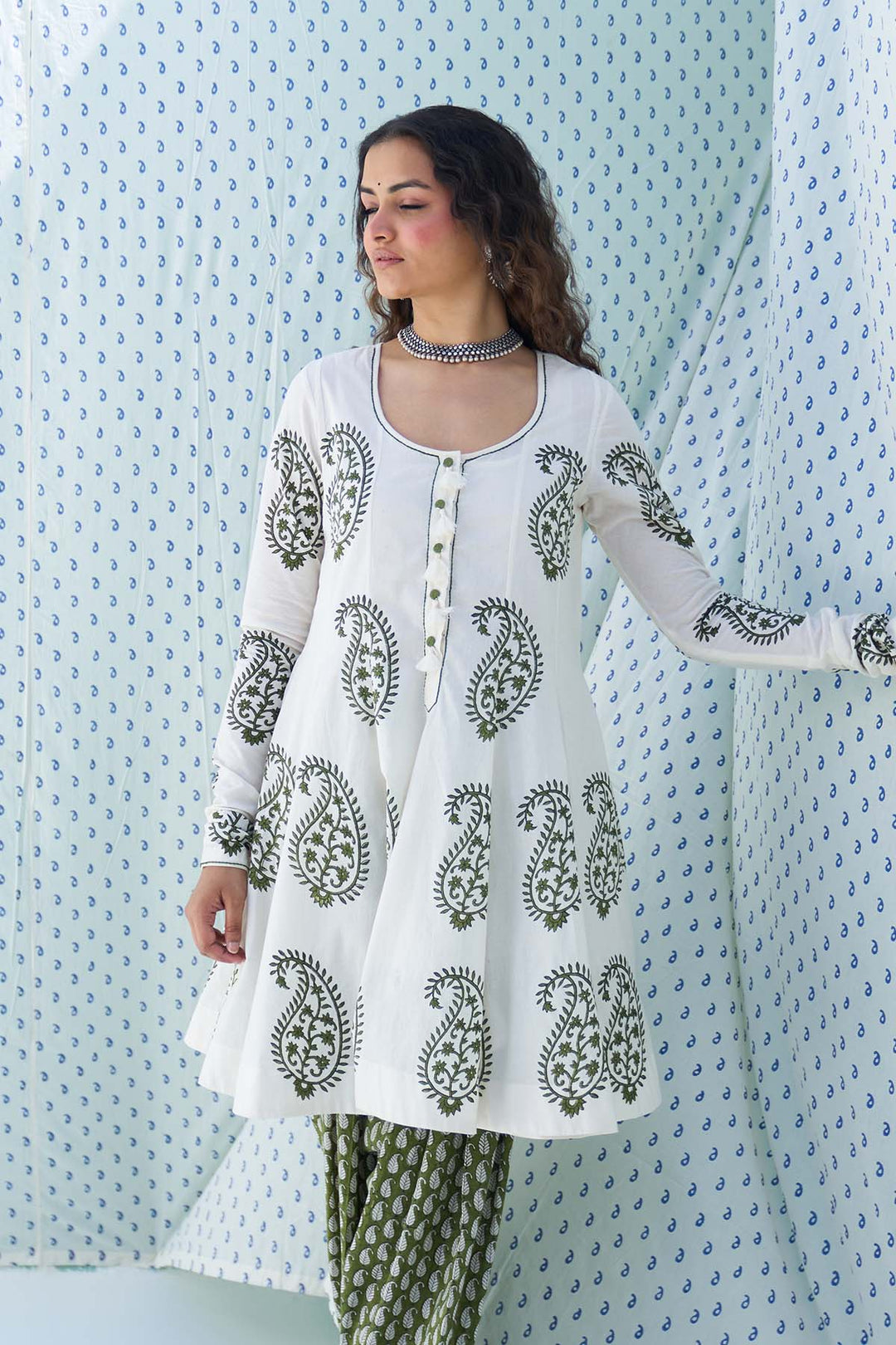 Mehraz green short anarkali with salwar and dupatta ( set of 3 )