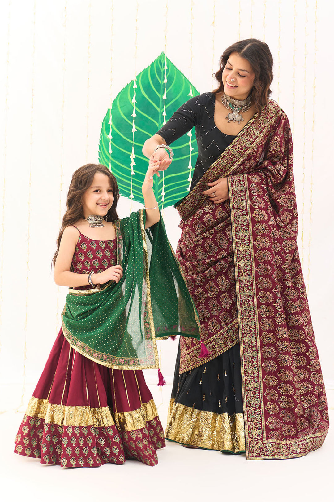 Jameela Solid Black Lehenga with Mukaish Choli and Block Printed Dupatta (set of 3)