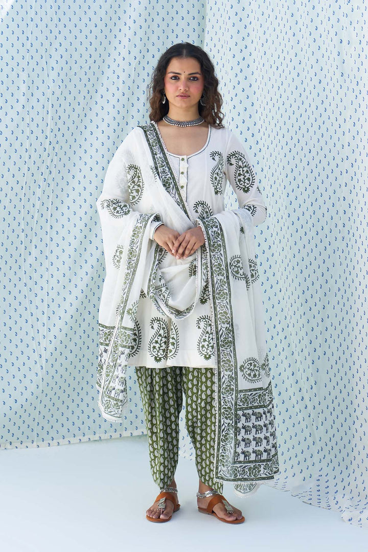 Mehraz green short anarkali with salwar and dupatta ( set of 3 )