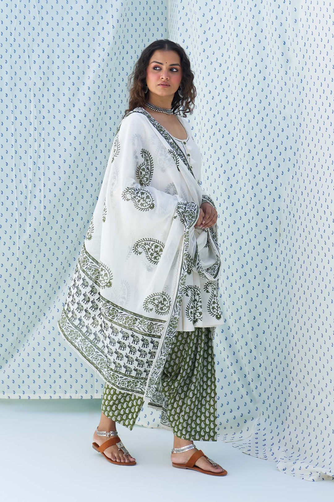 Mehraz green short anarkali with salwar and dupatta ( set of 3 )