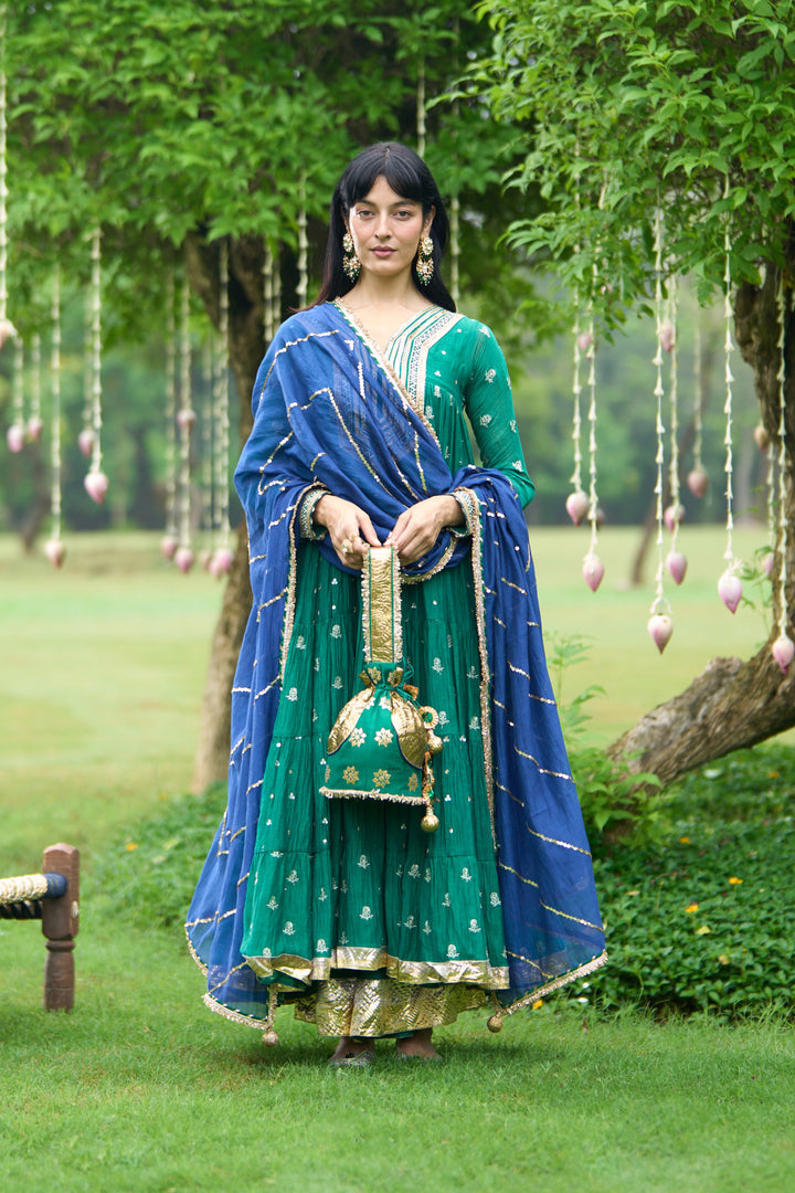 Phillauri Vol 3 green gota yoke anarkali with palazzo and dupatta ( set of 3)