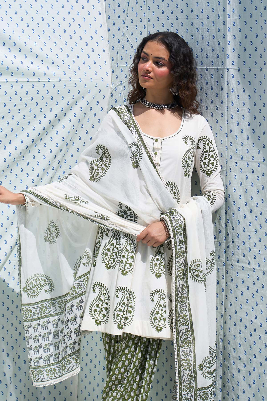 Mehraz green short anarkali with salwar and dupatta ( set of 3 )