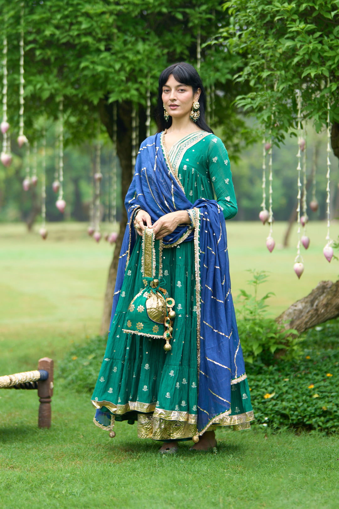 Phillauri Vol 3 green gota yoke anarkali with palazzo and dupatta ( set of 3)