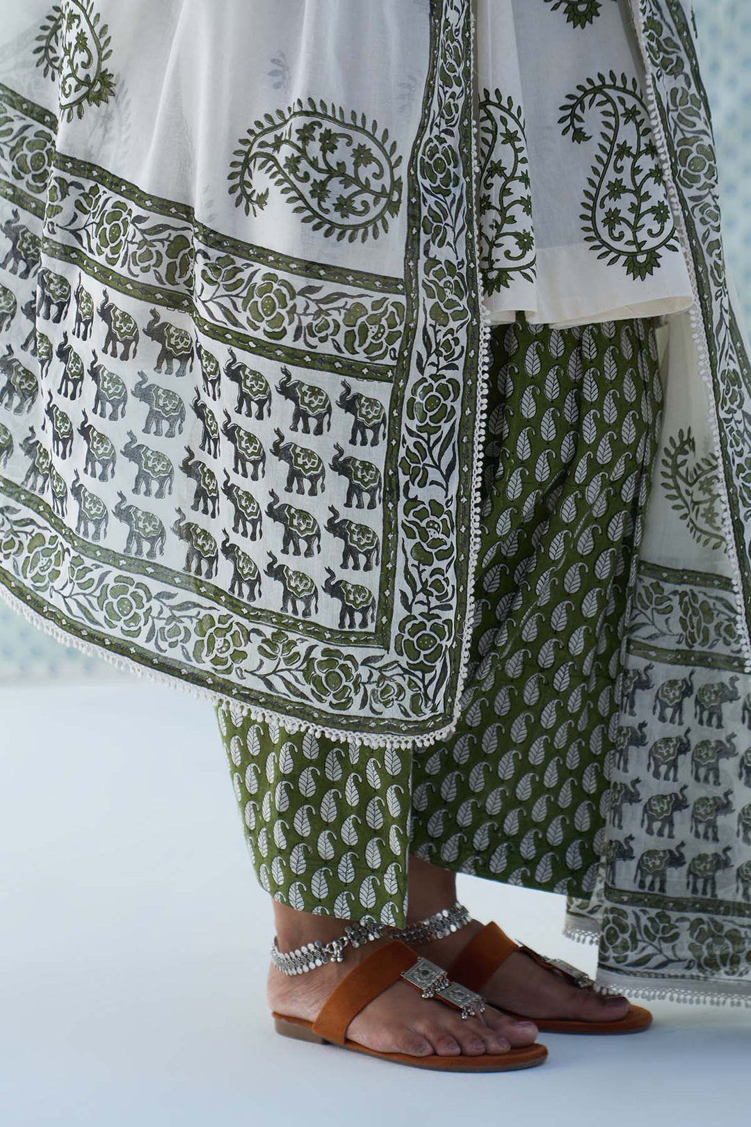 Mehraz green short anarkali with salwar and dupatta ( set of 3 )