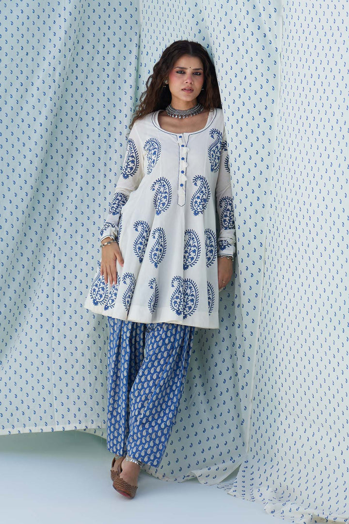 Mehraz blue short anarkali with salwar and dupatta ( set of 3 ) RTS