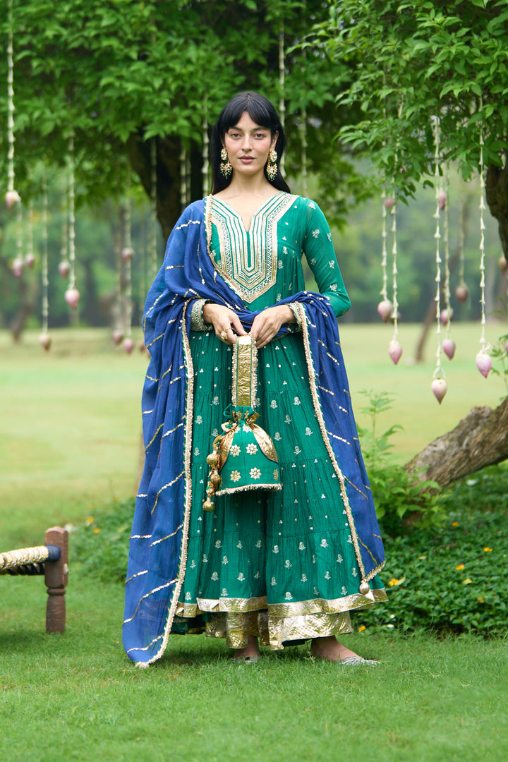Phillauri Vol 3 green gota yoke anarkali with palazzo and dupatta ( set of 3)