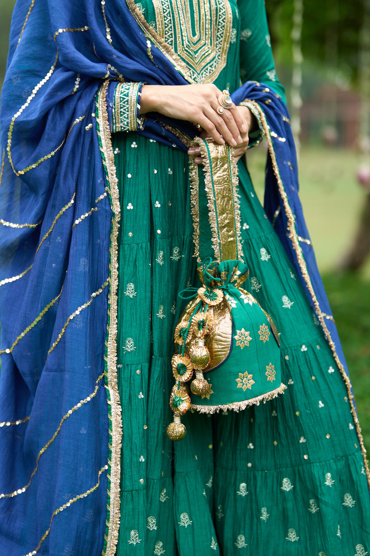 Phillauri Vol 3 green gota yoke anarkali with palazzo and dupatta ( set of 3)