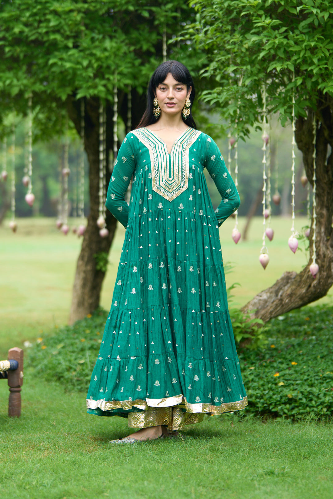 Phillauri Vol 3 green gota yoke anarkali with palazzo and dupatta ( set of 3)
