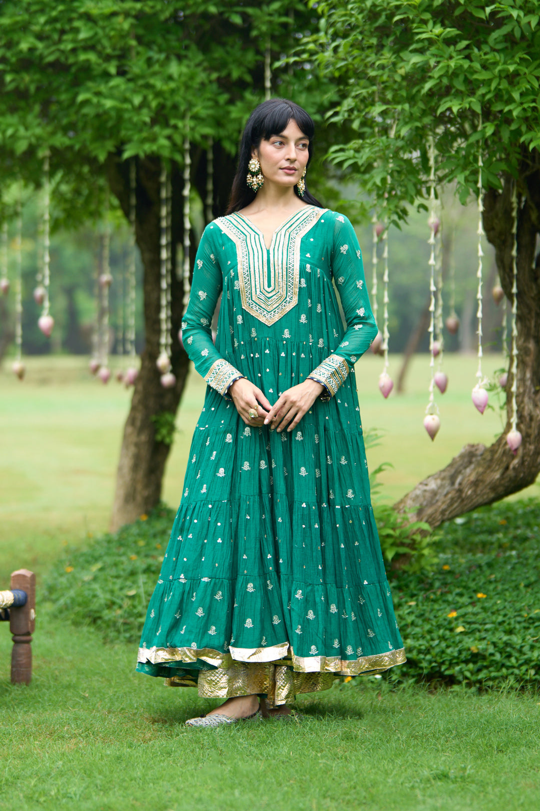 Phillauri Vol 3 green gota yoke anarkali with palazzo and dupatta ( set of 3)