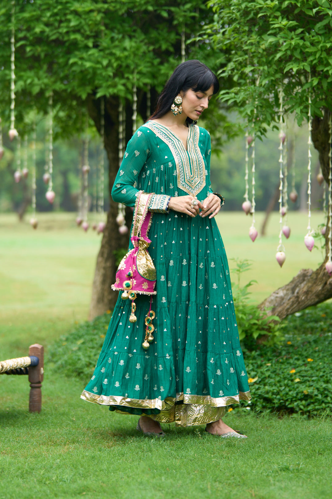Phillauri Vol 3 green gota yoke anarkali with palazzo and dupatta ( set of 3)