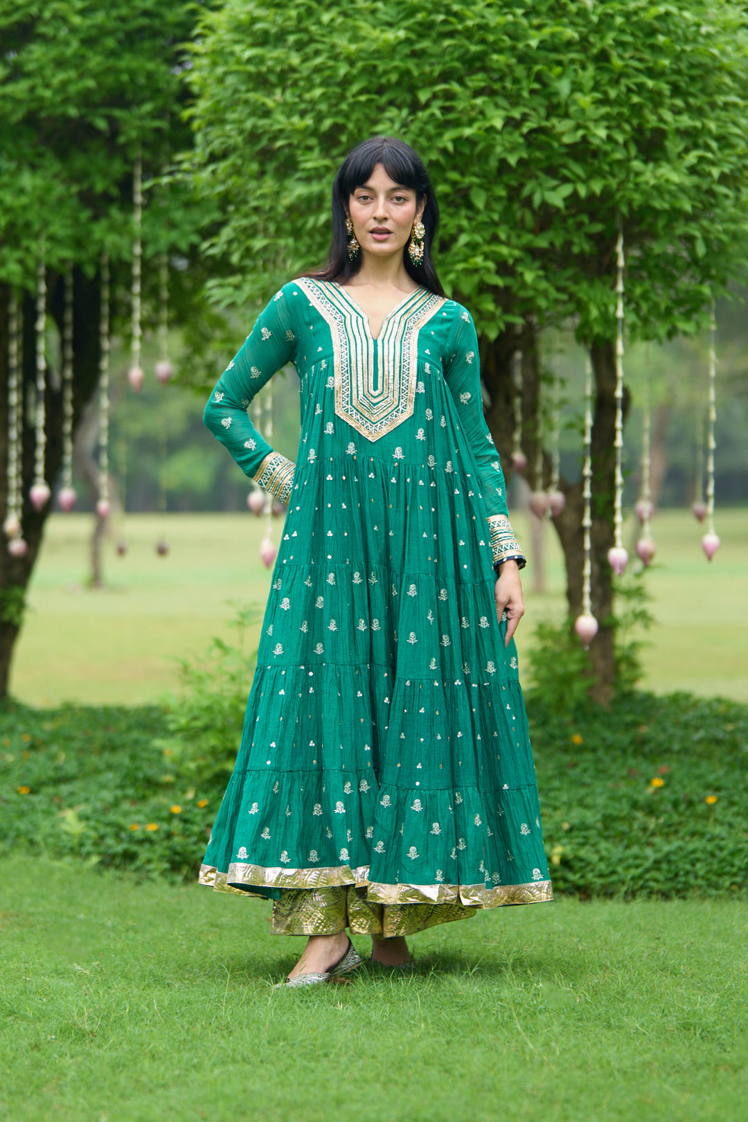 Phillauri Vol 3 green gota yoke anarkali with palazzo and dupatta ( set of 3)