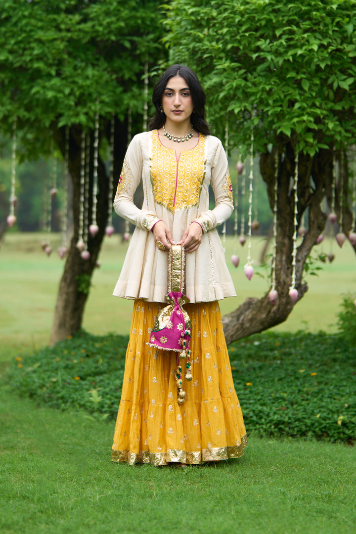 Phillauri Vol 3 yellow ivory sharara set with rani dupatta ( set of 3)