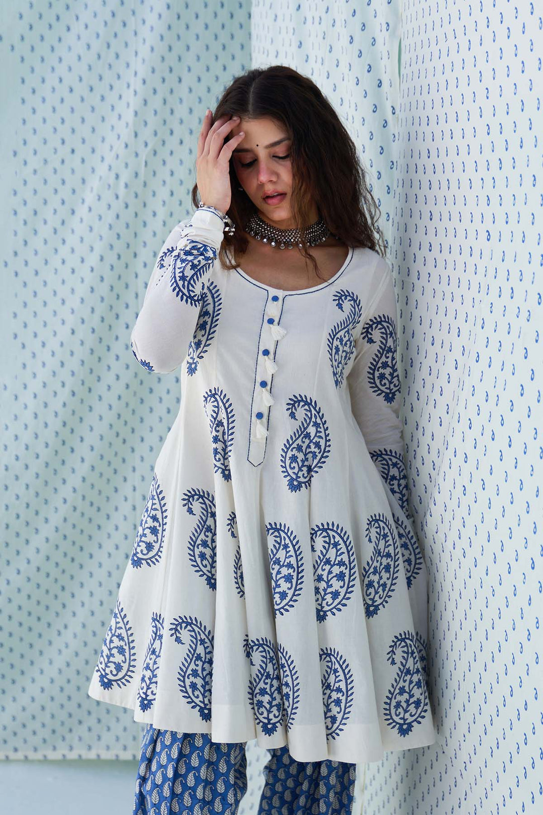 Mehraz blue short anarkali with salwar and dupatta ( set of 3 ) RTS