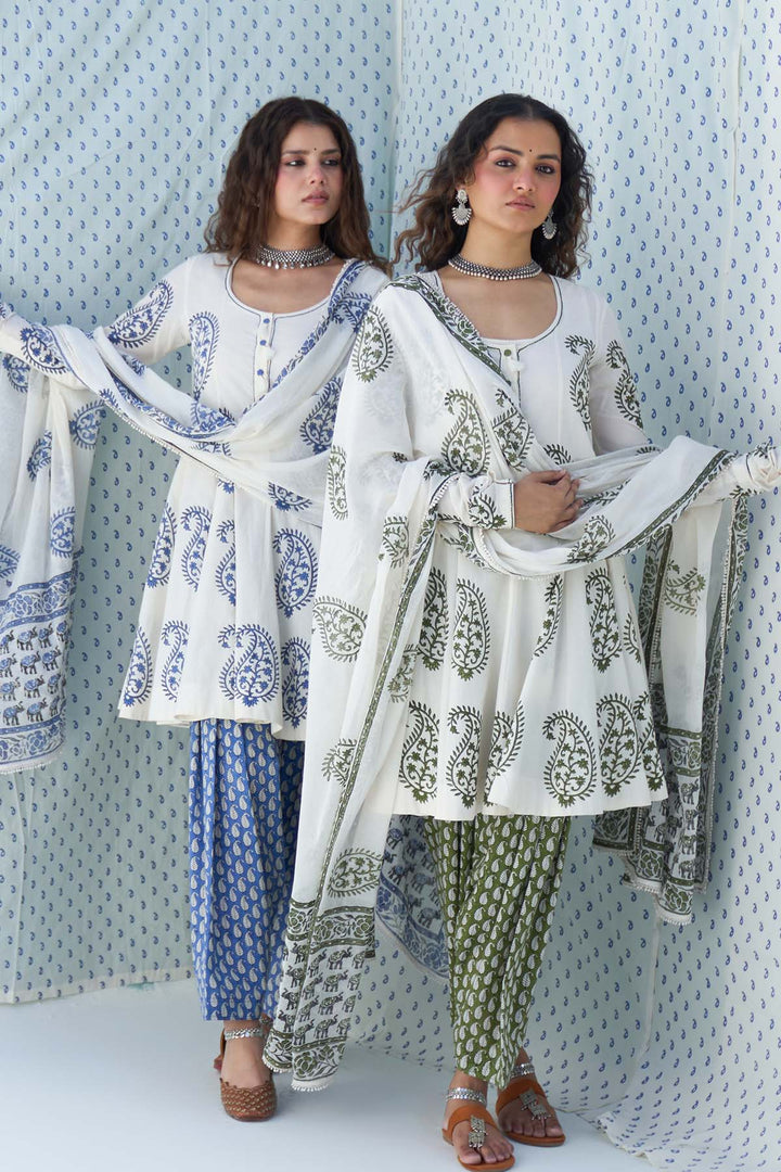 Mehraz green short anarkali with salwar and dupatta ( set of 3 )