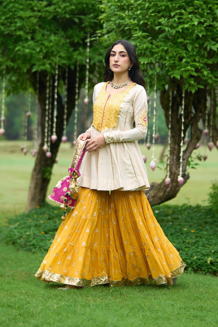 Phillauri Vol 3 yellow ivory sharara set with rani dupatta ( set of 3)