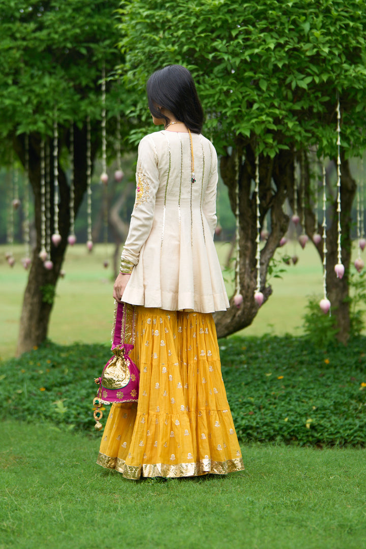 Phillauri Vol 3 yellow ivory sharara set with rani dupatta ( set of 3)