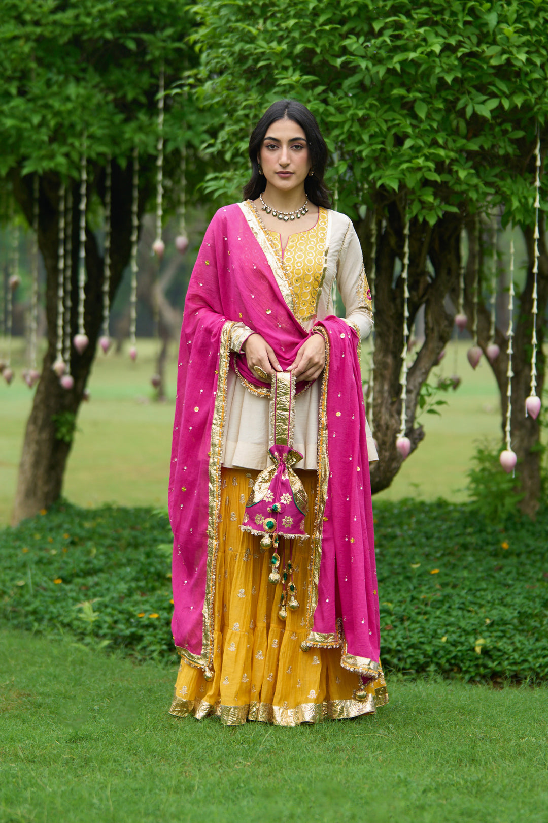 Phillauri Vol 3 yellow ivory sharara set with rani dupatta ( set of 3)