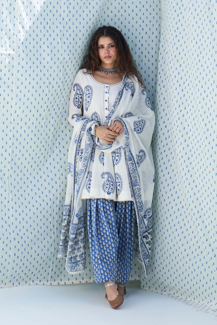 Mehraz blue short anarkali with salwar and dupatta ( set of 3 ) RTS