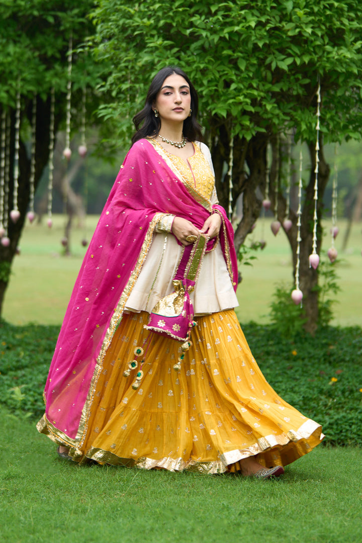 Phillauri Vol 3 yellow ivory sharara set with rani dupatta ( set of 3)