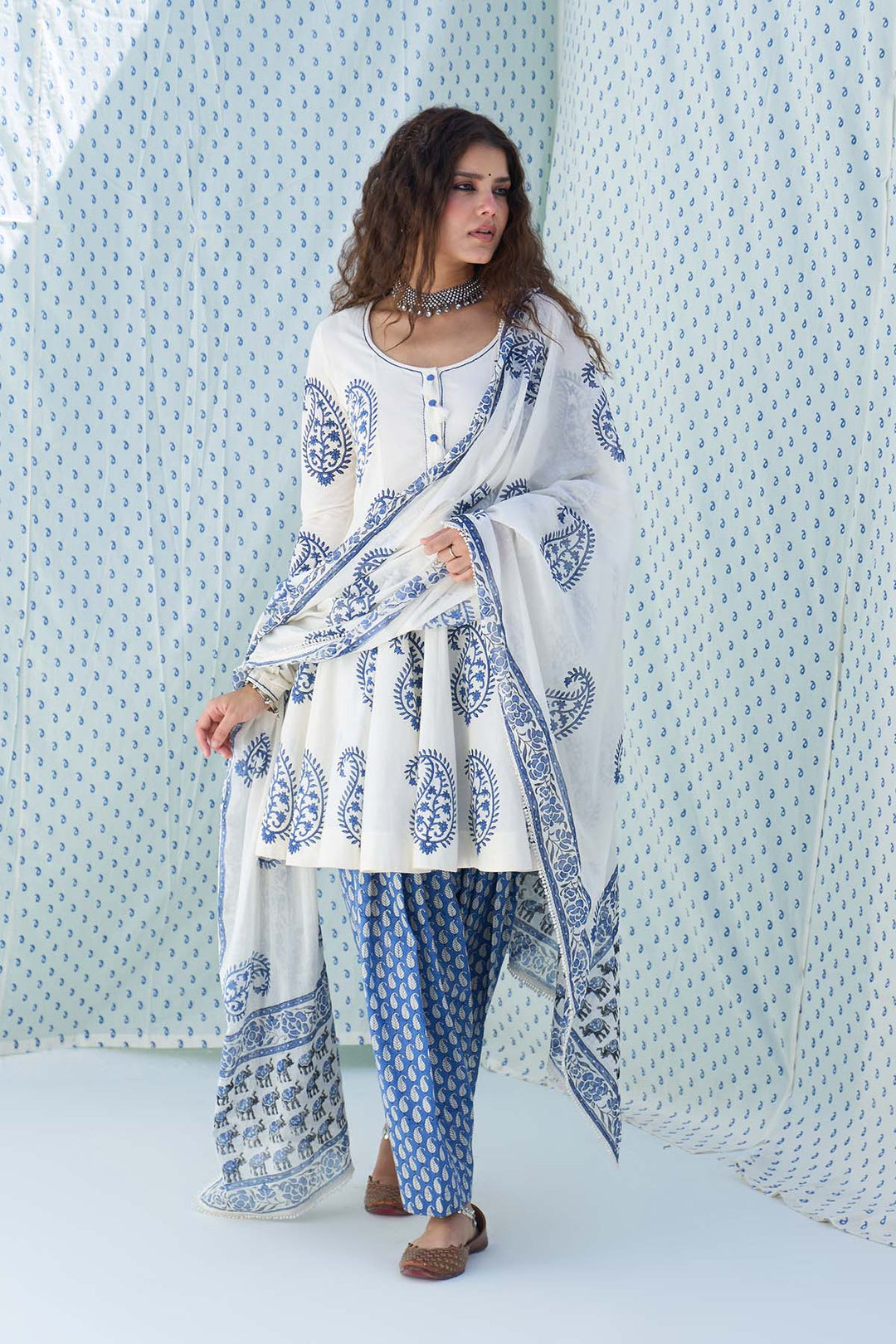Mehraz blue short anarkali with salwar and dupatta ( set of 3 ) RTS
