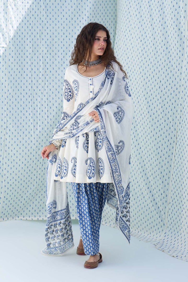Mehraz blue short anarkali with salwar and dupatta ( set of 3 ) RTS