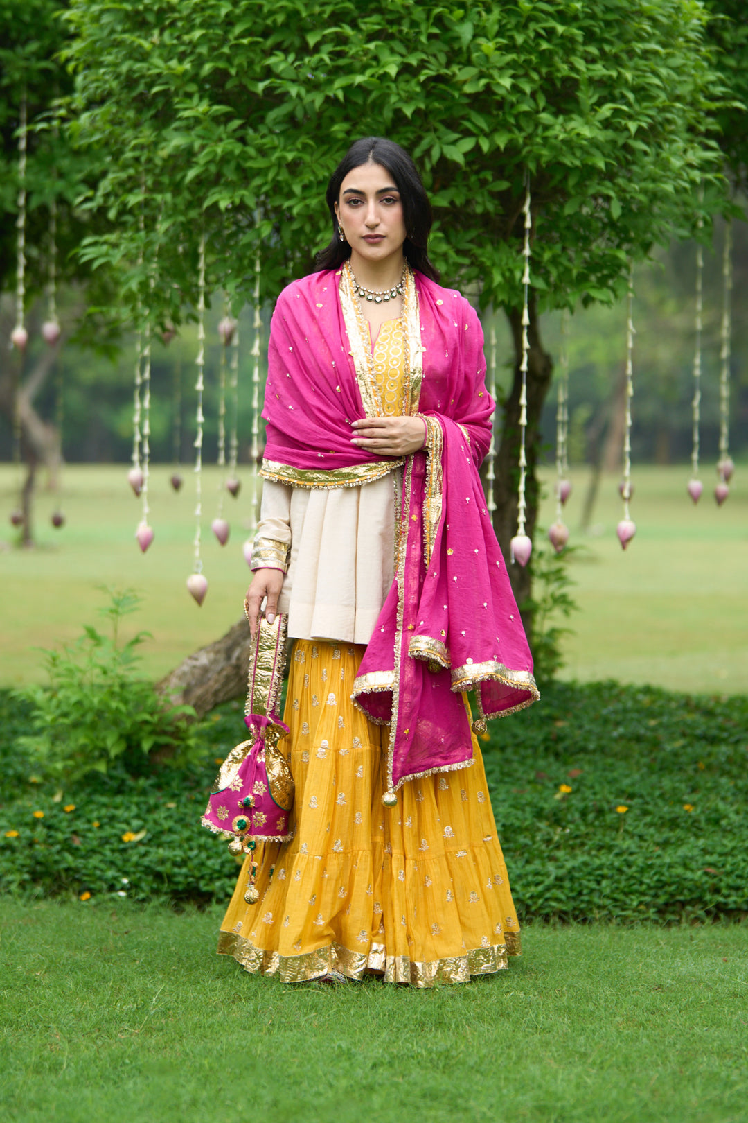 Phillauri Vol 3 yellow ivory sharara set with rani dupatta ( set of 3)