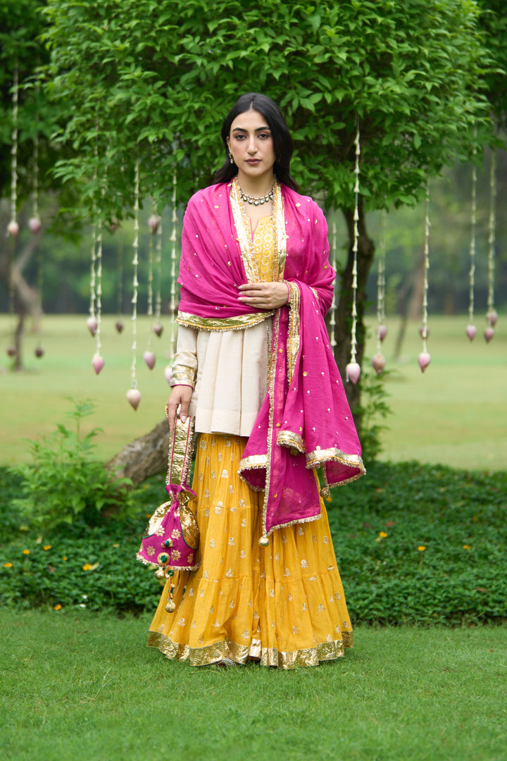 Phillauri Vol 3 yellow ivory sharara set with rani dupatta ( set of 3)