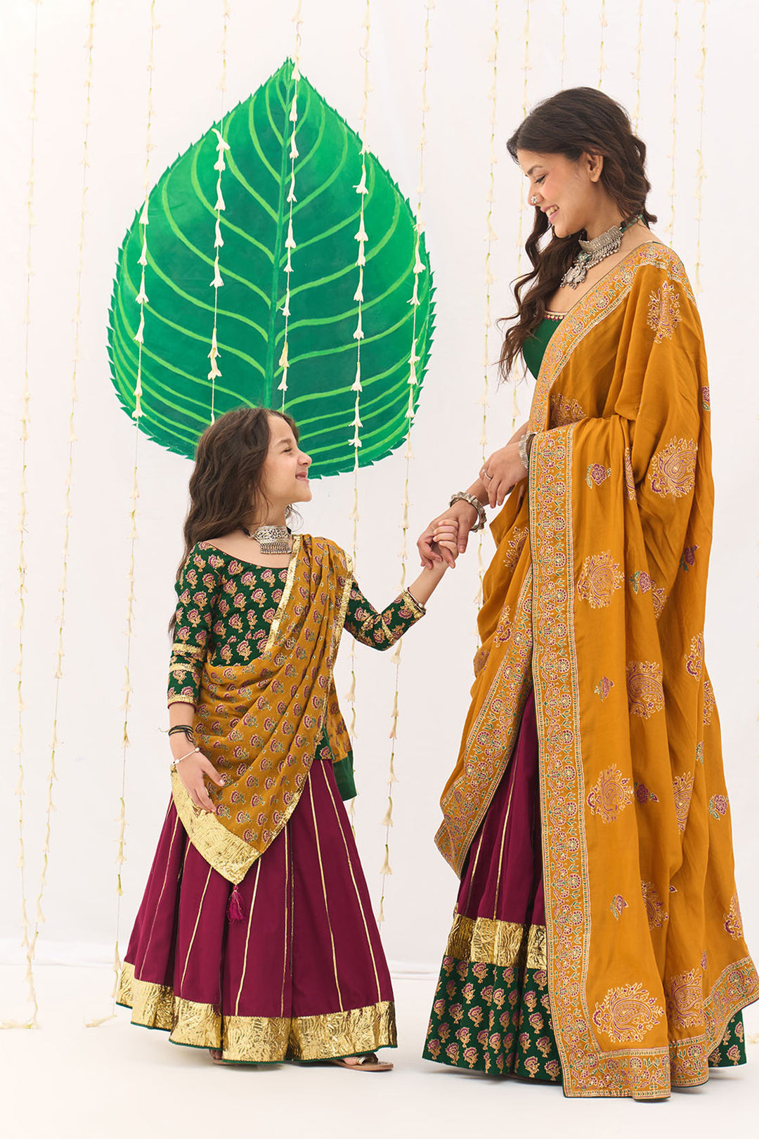 Jameela Block printed Pink lehenga with green choli and dupatta (set of 3)