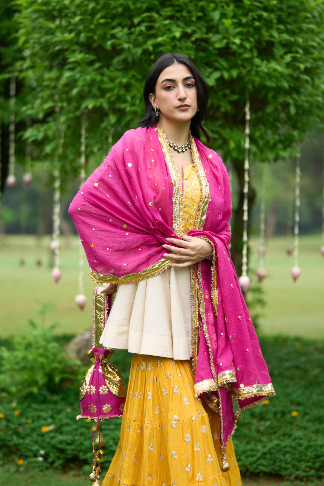 Phillauri Vol 3 yellow ivory sharara set with rani dupatta ( set of 3)