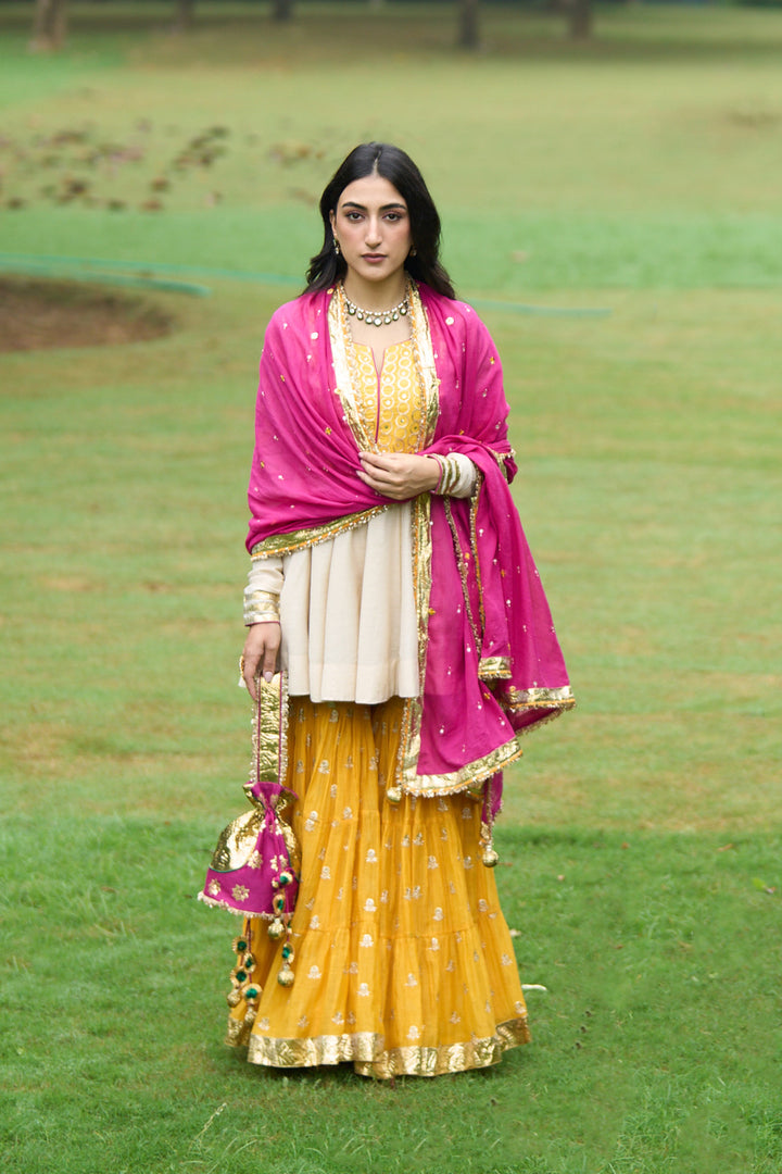 Phillauri Vol 3 yellow ivory sharara set with rani dupatta ( set of 3)