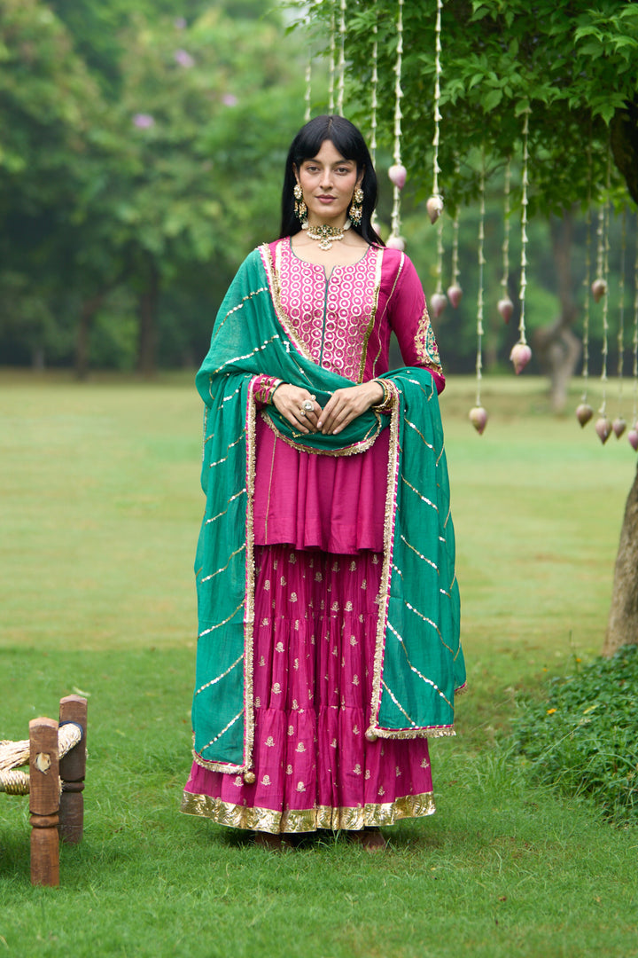 Phillauri Vol 3 rani pink embroidered sharara set ( set of 3)