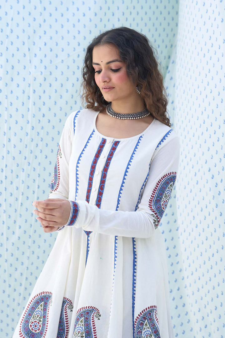 Mehraz kora hand block printed kurta with booti jaal salwar and dupatta ( set of 3 )