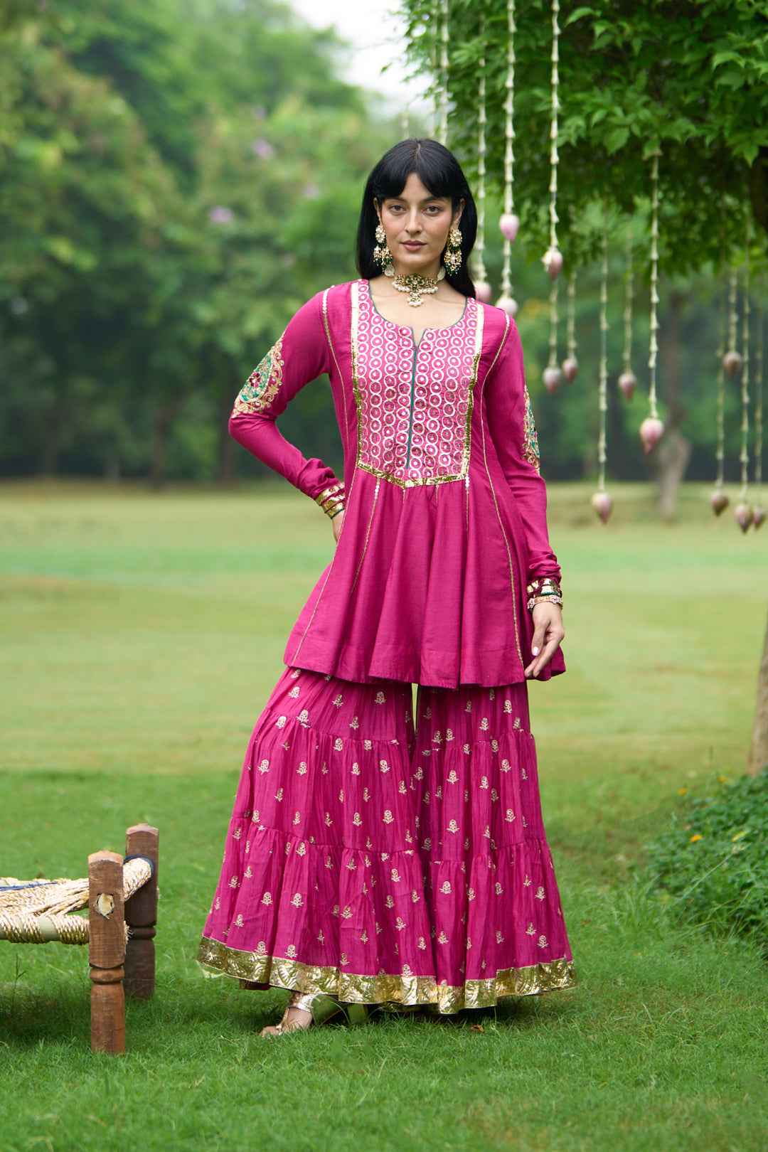 Phillauri Vol 3 rani pink embroidered sharara set ( set of 3)