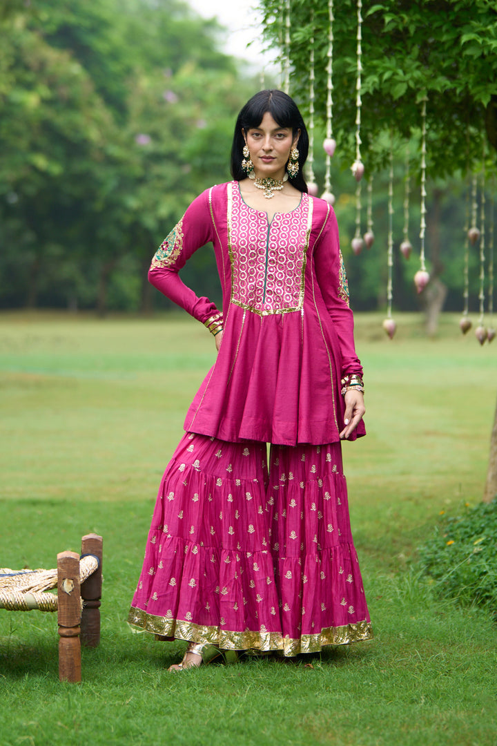 Phillauri Vol 3 rani pink embroidered sharara set ( set of 3)