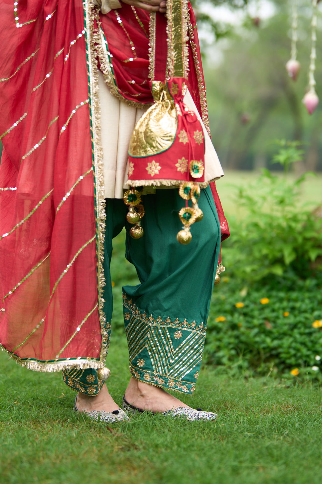 Phillauri Vol 3 ivory and green salwar set with red dupatta ( set 0f 3)