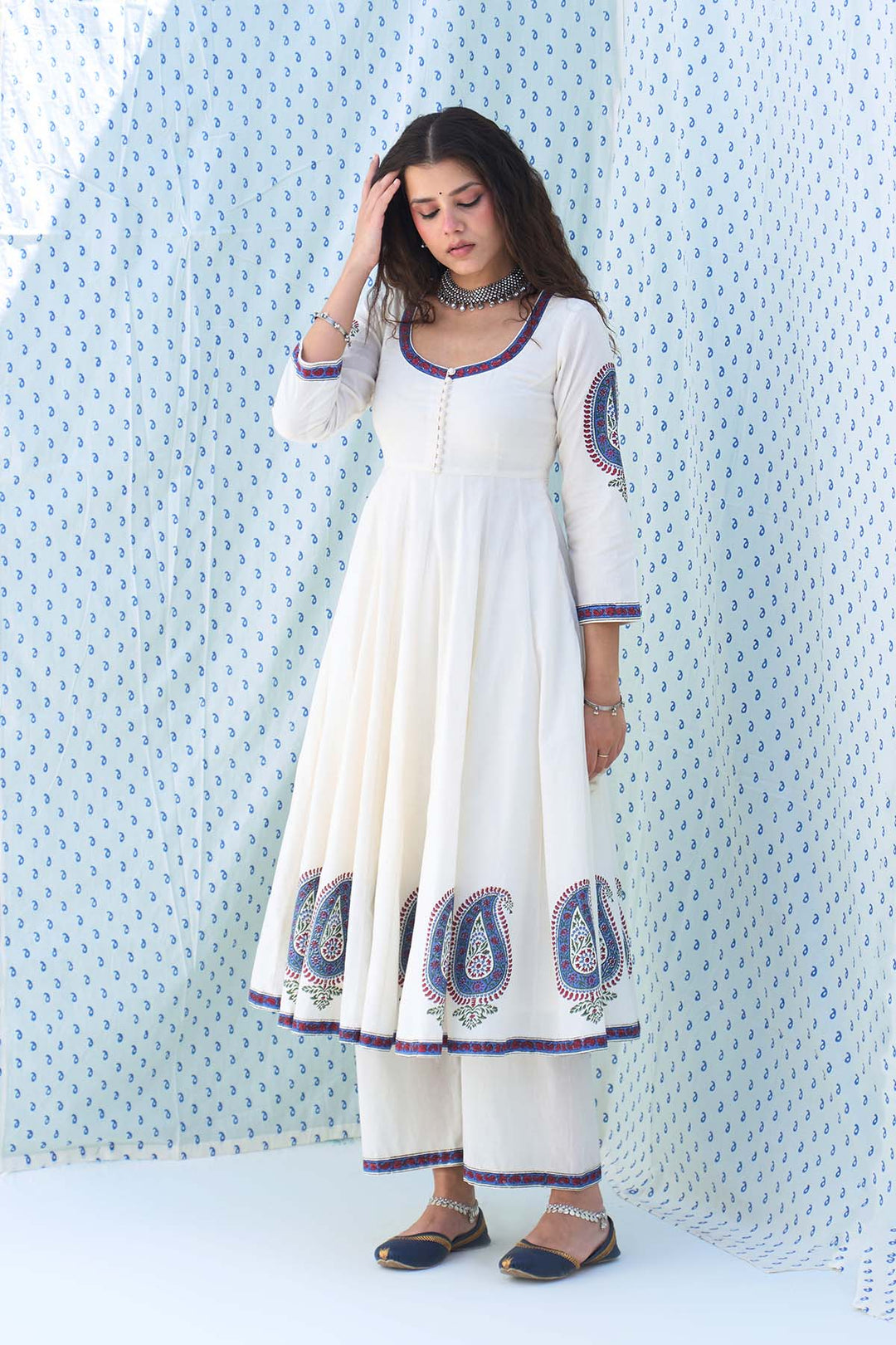 Mehraz kora Paisley Anarkali with Palazzo and Dupatta ( set of 3 )