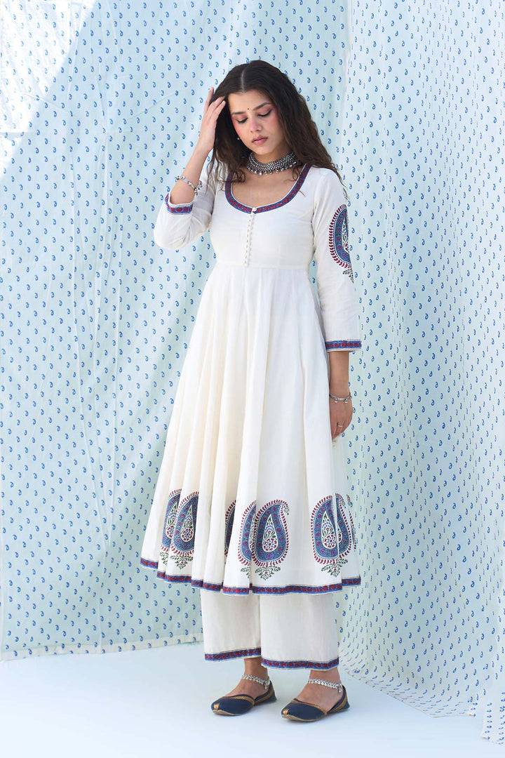 Mehraz kora Paisley Anarkali with Palazzo and Dupatta ( set of 3 )