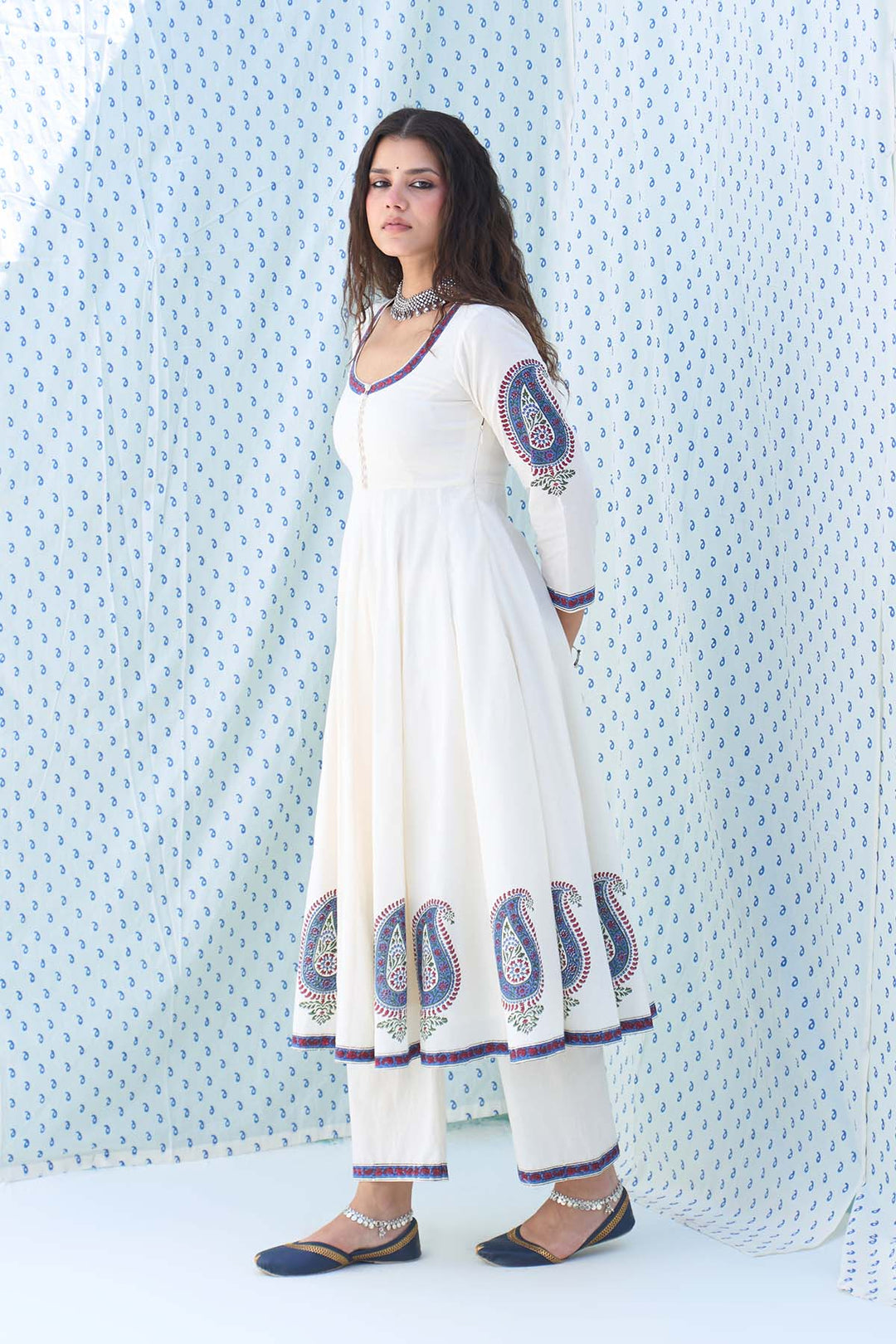 Mehraz kora Paisley Anarkali with Palazzo and Dupatta ( set of 3 )