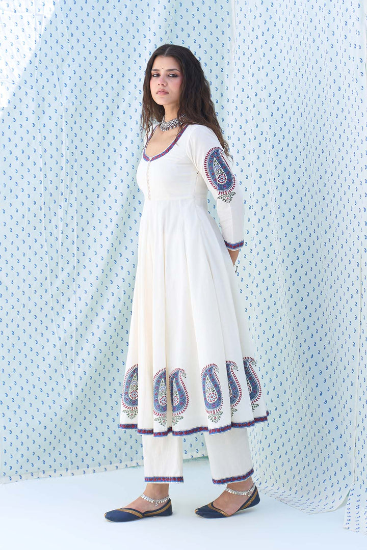 Mehraz kora Paisley Anarkali with Palazzo and Dupatta ( set of 3 )