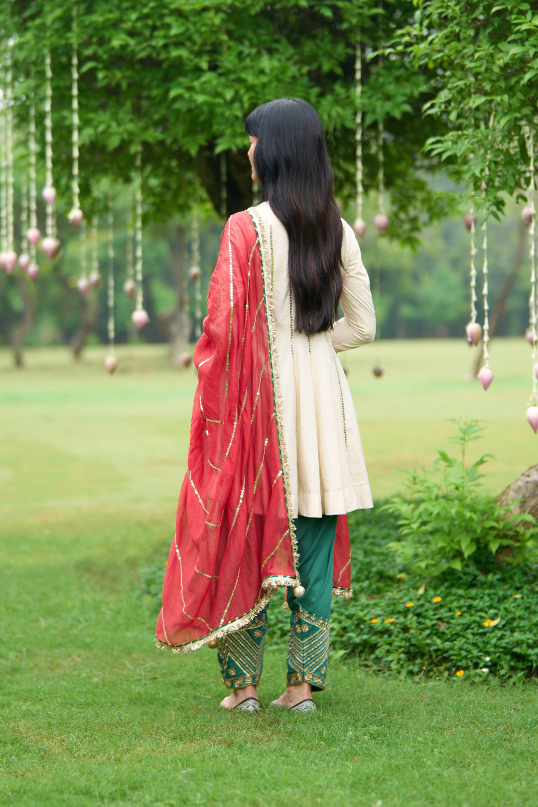 Phillauri Vol 3 ivory and green salwar set with red dupatta ( set 0f 3)