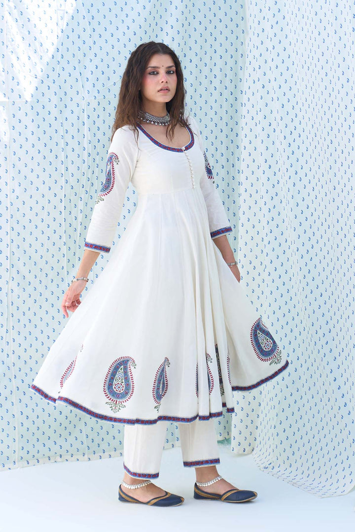 Mehraz kora Paisley Anarkali with Palazzo and Dupatta ( set of 3 )