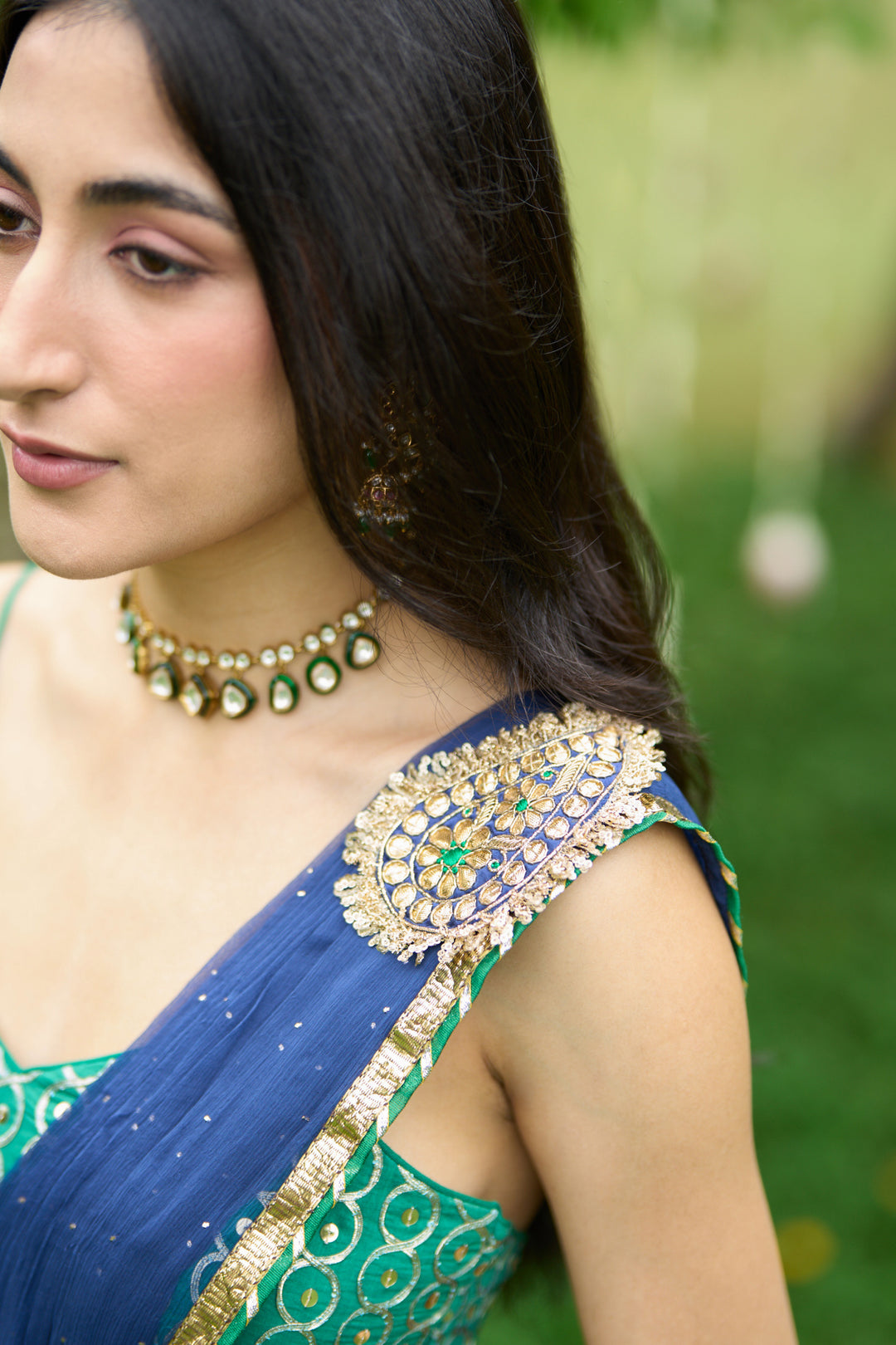Phillauri Vol 3 blue lehenga saree with green blouse ( set of 2)