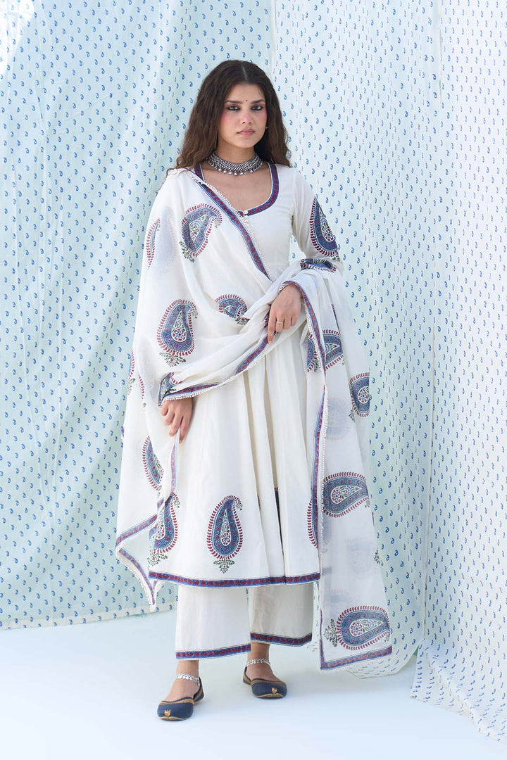 Mehraz kora Paisley Anarkali with Palazzo and Dupatta ( set of 3 )