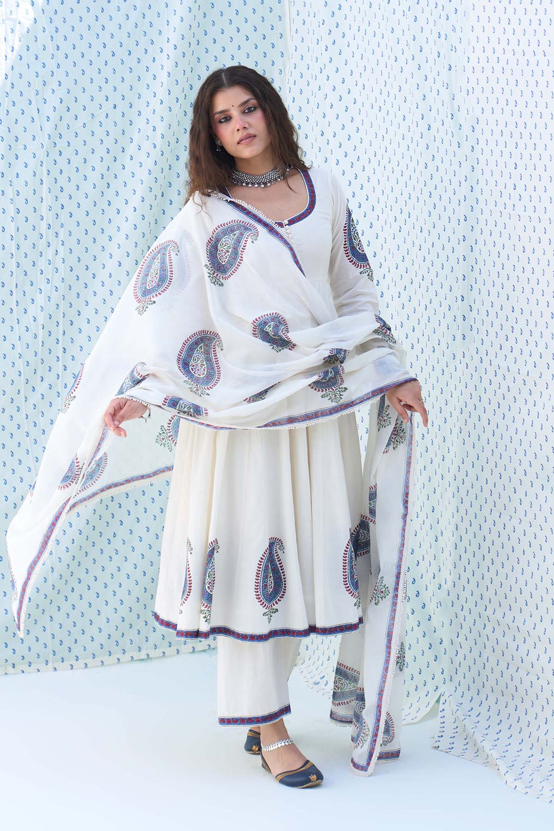 Mehraz kora Paisley Anarkali with Palazzo and Dupatta ( set of 3 )