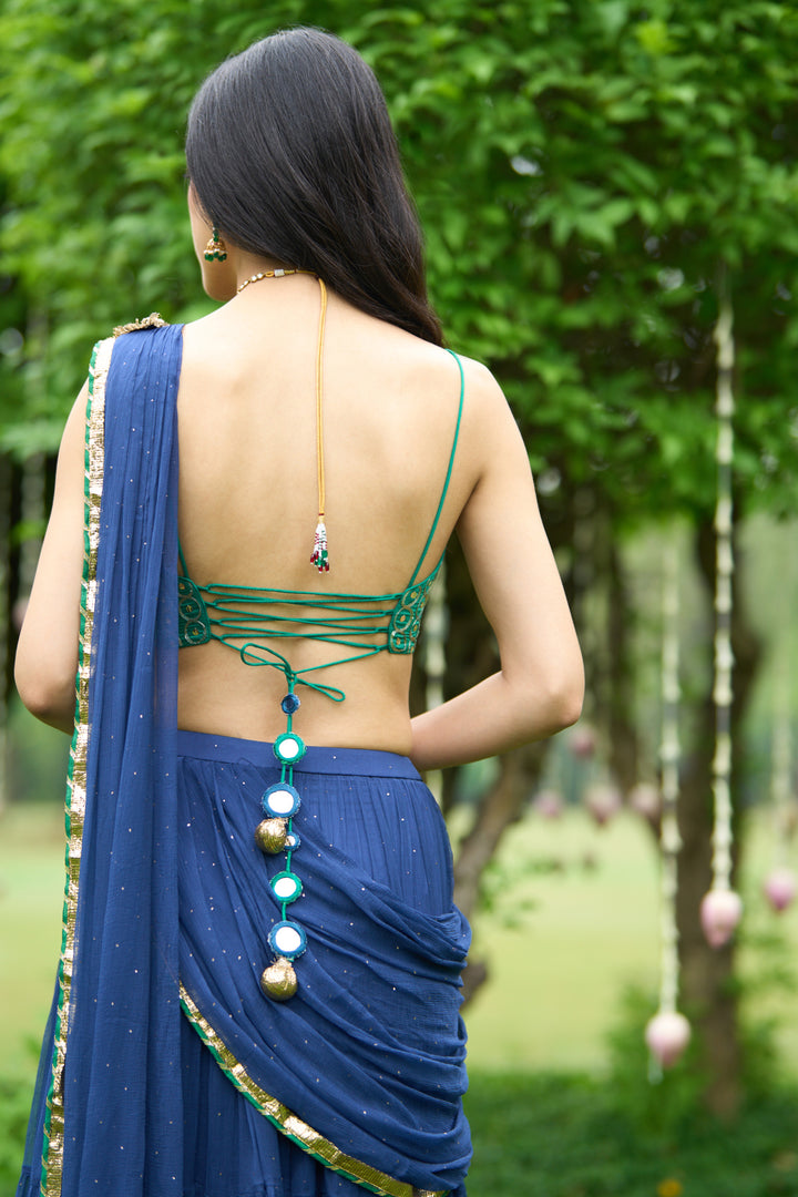 Phillauri Vol 3 blue lehenga saree with green blouse ( set of 2)