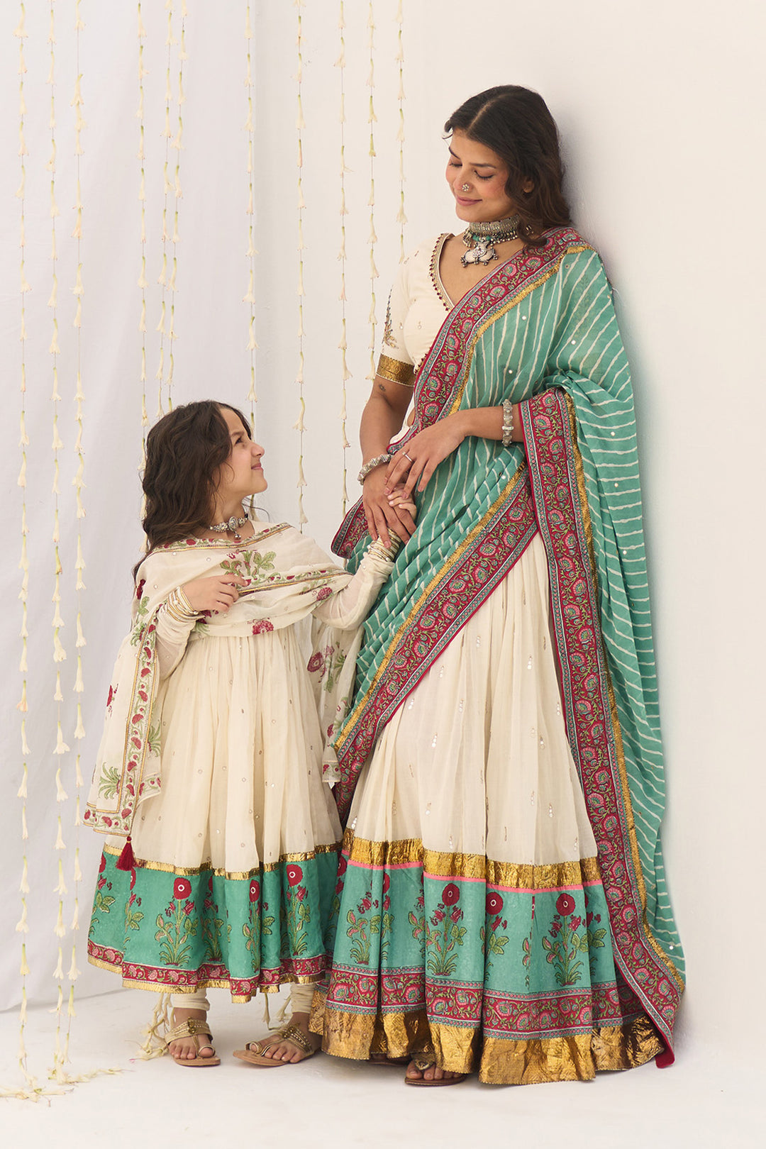 Jameela Off White v Neck Anarkali with Chooridar and Dupatta (set of 3)