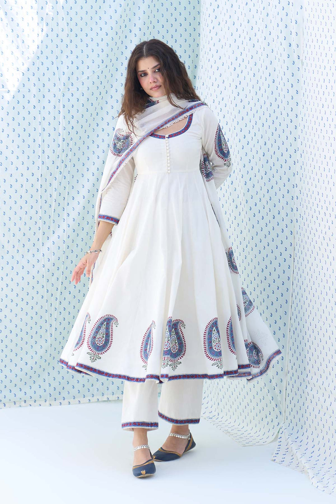 Mehraz kora Paisley Anarkali with Palazzo and Dupatta ( set of 3 )