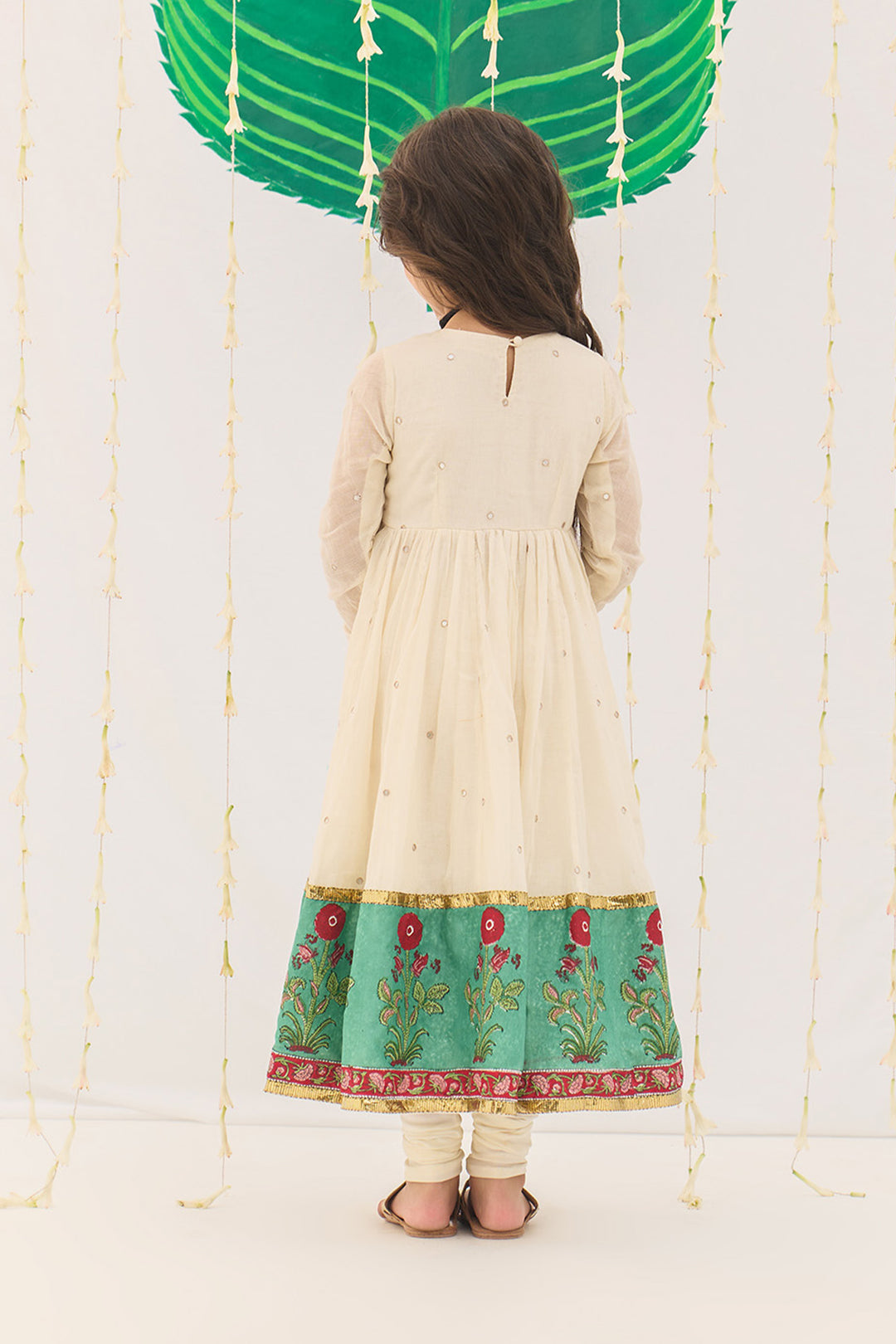 Jameela Off White v Neck Anarkali with Chooridar and Dupatta (set of 3)