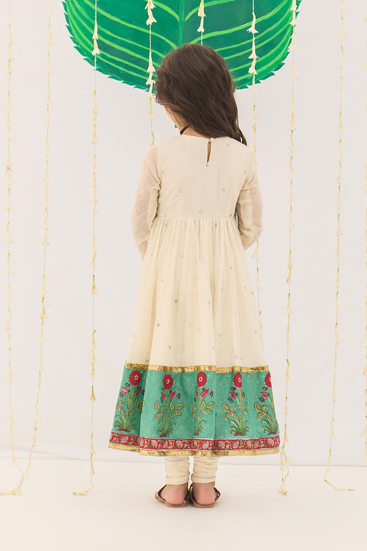 Jameela Off White v Neck Anarkali with Chooridar and Dupatta (set of 3)