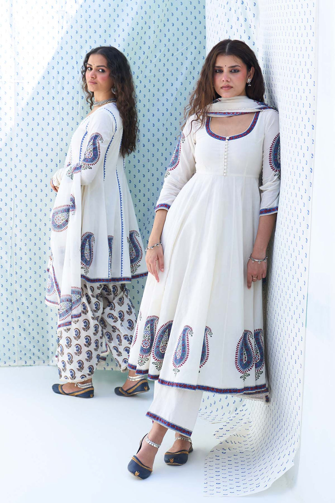 Mehraz kora Paisley Anarkali with Palazzo and Dupatta ( set of 3 )